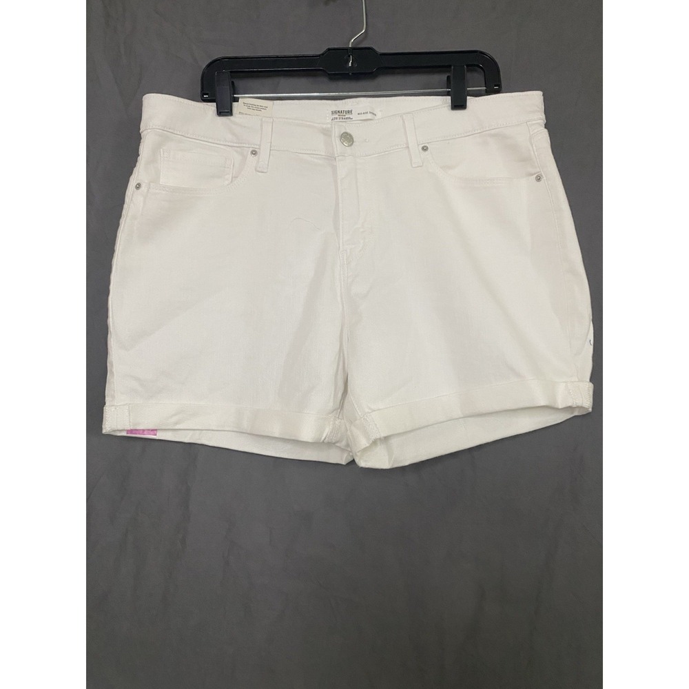 Signature By Levi's Women's Mid Rise Stretch 5" Shorts Sz 16/W33 Cuffed White